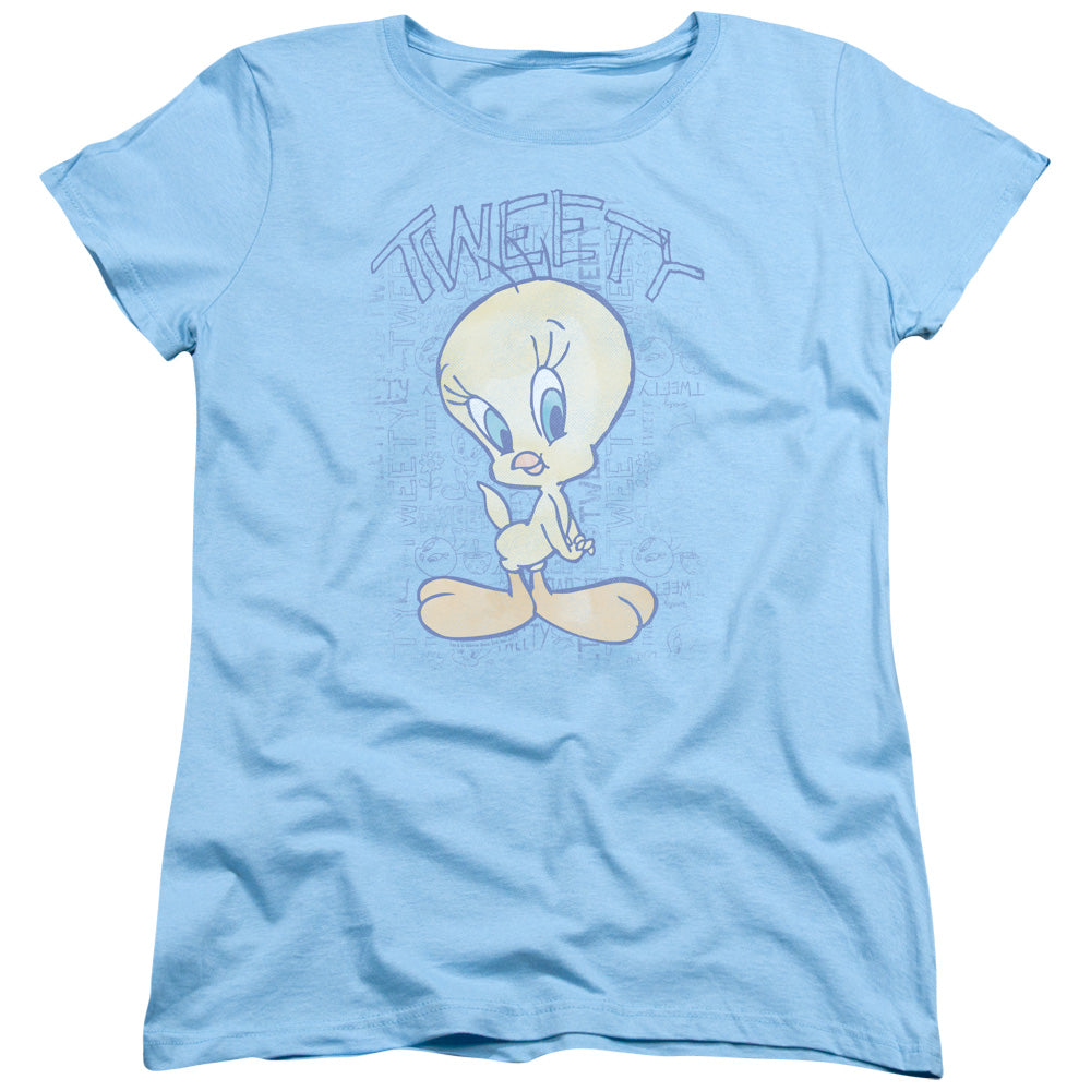 LOONEY TUNES/TWEETY FADE - S/S WOMENS TEE - LIGHT BLUE
