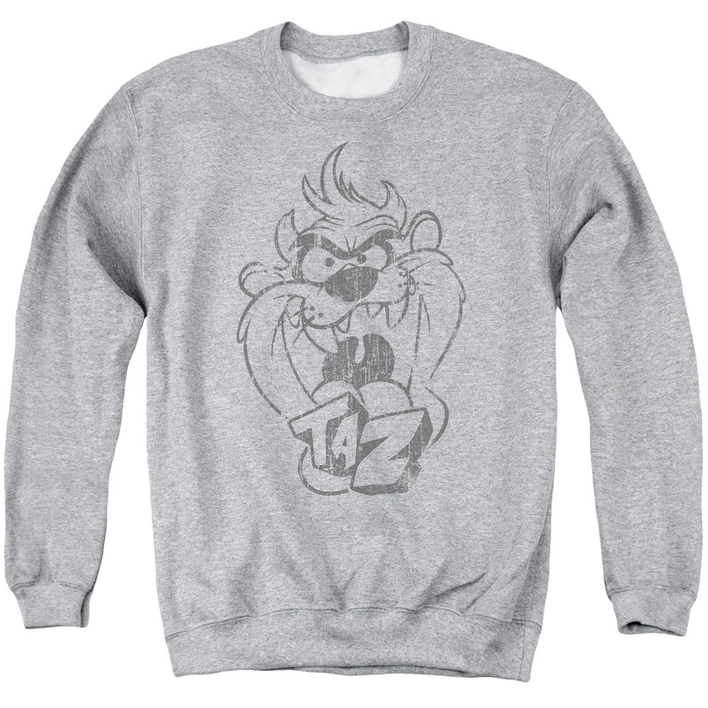 LOONEY TUNES/FADED TAZ - ADULT CREWNECK SWEATSHIRT - ATHLETIC HEATHER
