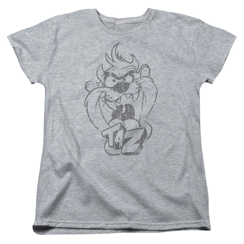 LOONEY TUNES/FADED TAZ - S/S WOMENS TEE - ATHLETIC HEATHER