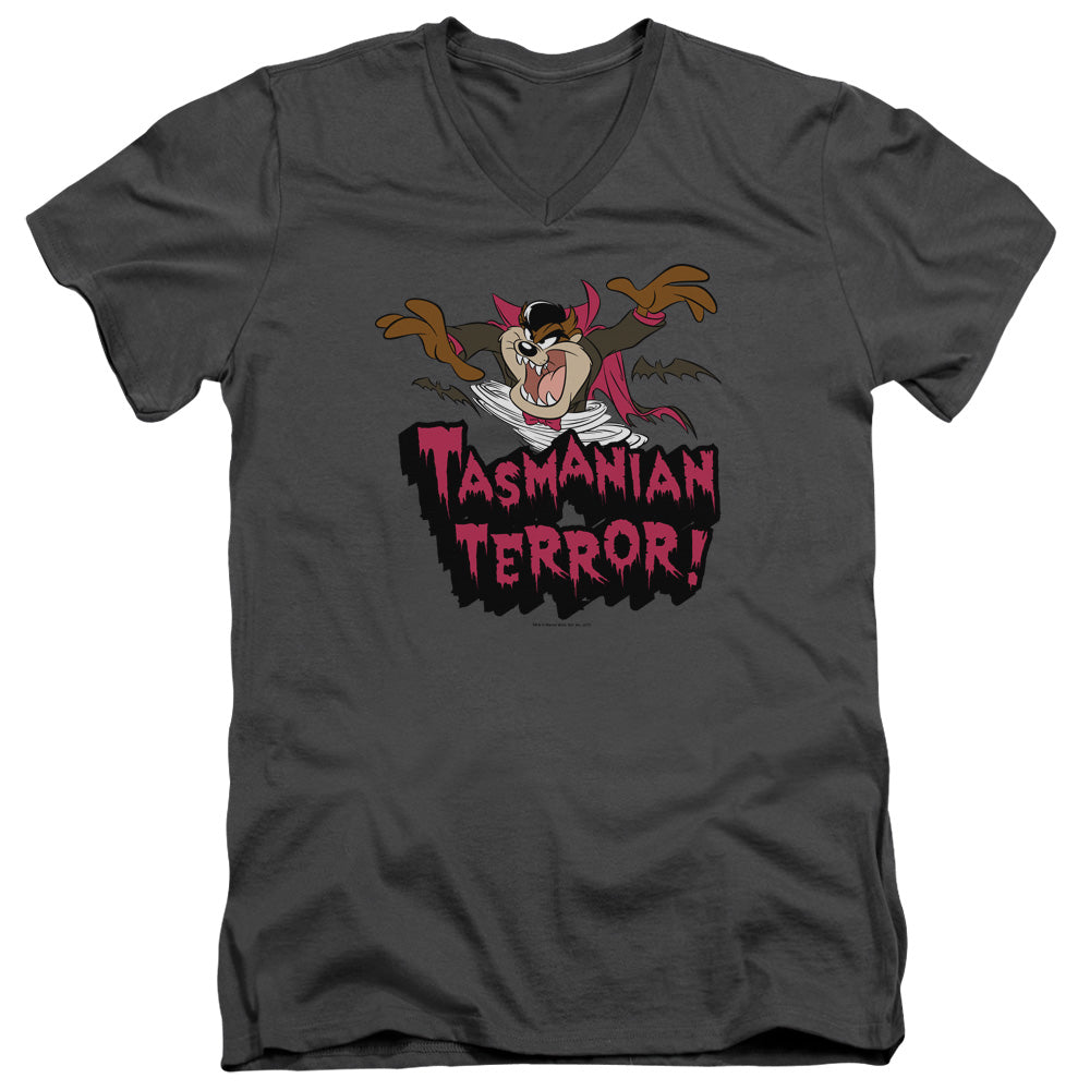 LOONEY TUNES/TAZ TERROR - S/S ADULT V-NECK 30/1 - CHARCOAL