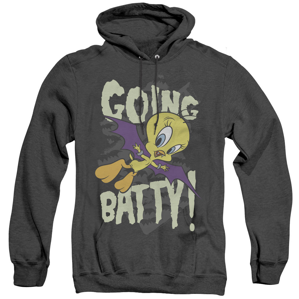 LOONEY TUNES/GOING BATTY - ADULT HEATHER HOODIE - BLACK