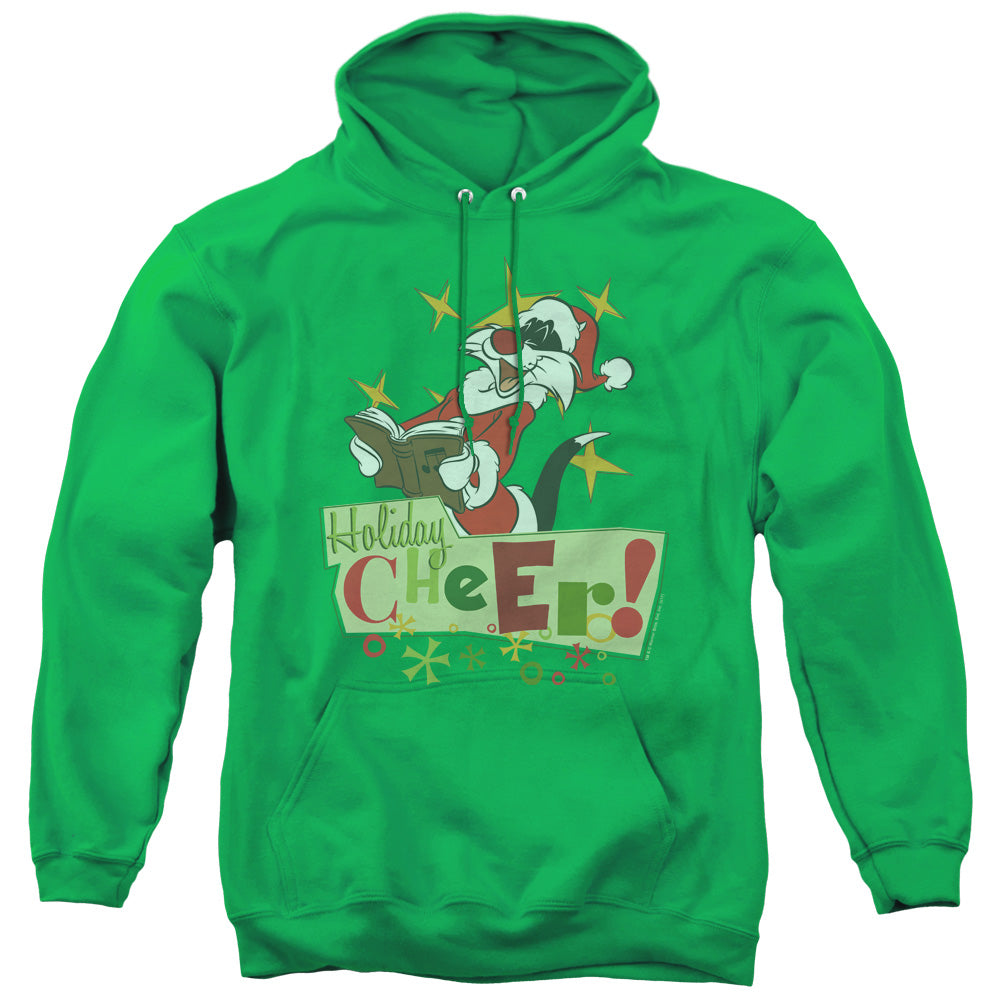 LOONEY TUNES/CHEER SYLVESTER - ADULT PULLOVER HOODIE - KELLY GREEN