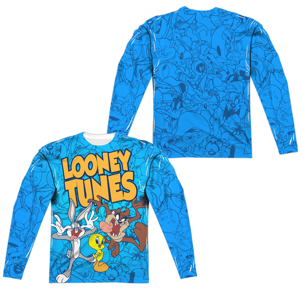 LOONEY TUNES/COLLAGE OF CHARACTERS (FRONT/BACK PRINT) - L/S ADULT POLY CREW  - MULTI