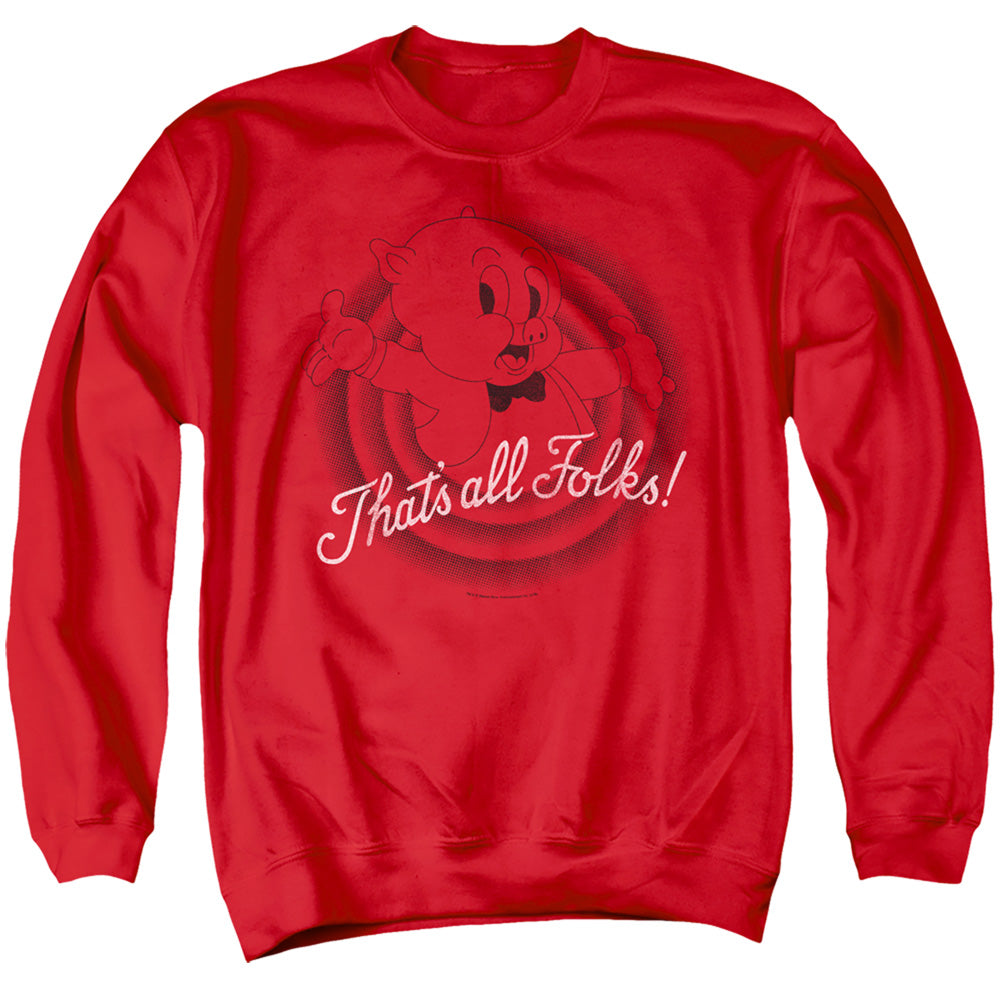LOONEY TUNES/THATS ALL FOLKS - ADULT CREWNECK SWEATSHIRT - RED