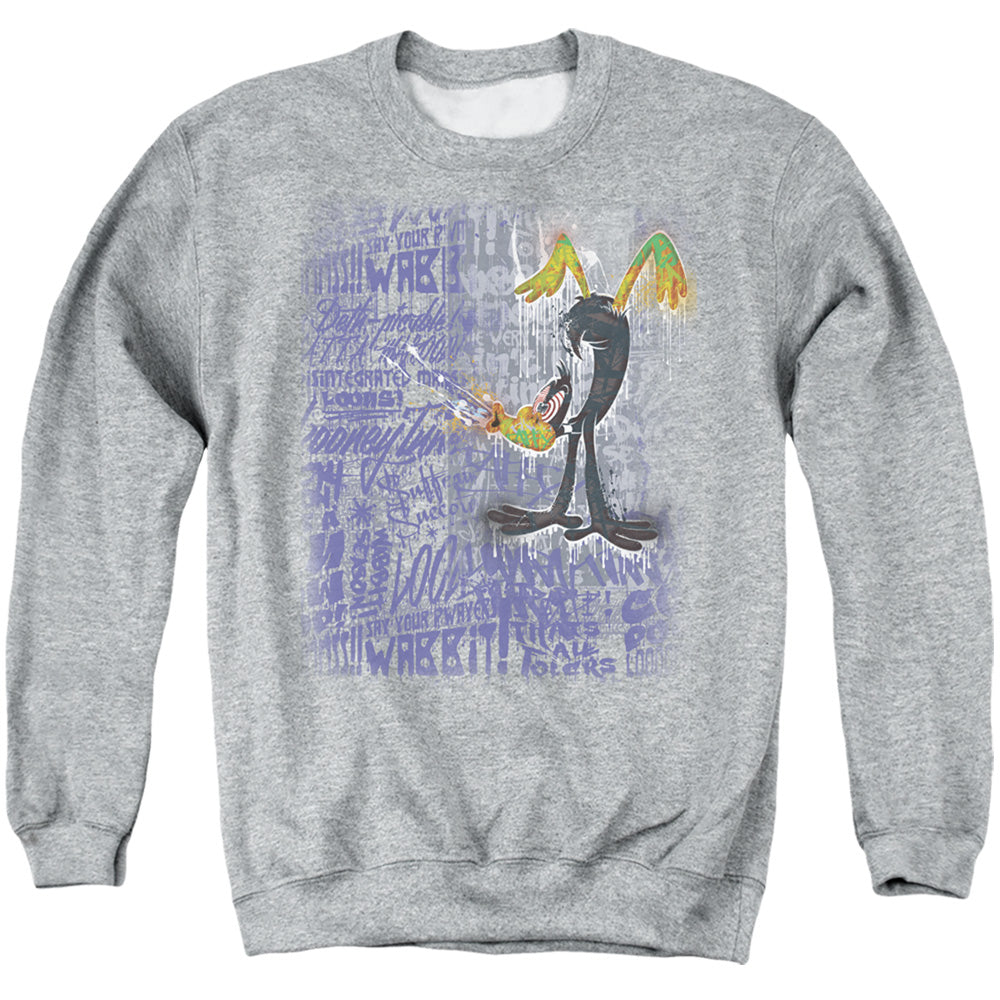 LOONEY TUNES/GRAFFITI DUCK - ADULT CREWNECK SWEATSHIRT - ATHLETIC HEATHER