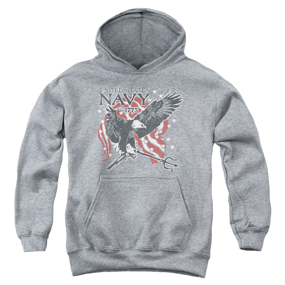 NAVY/TRIDENT - YOUTH PULLOVER HOODIE - ATHLETIC HEATHER