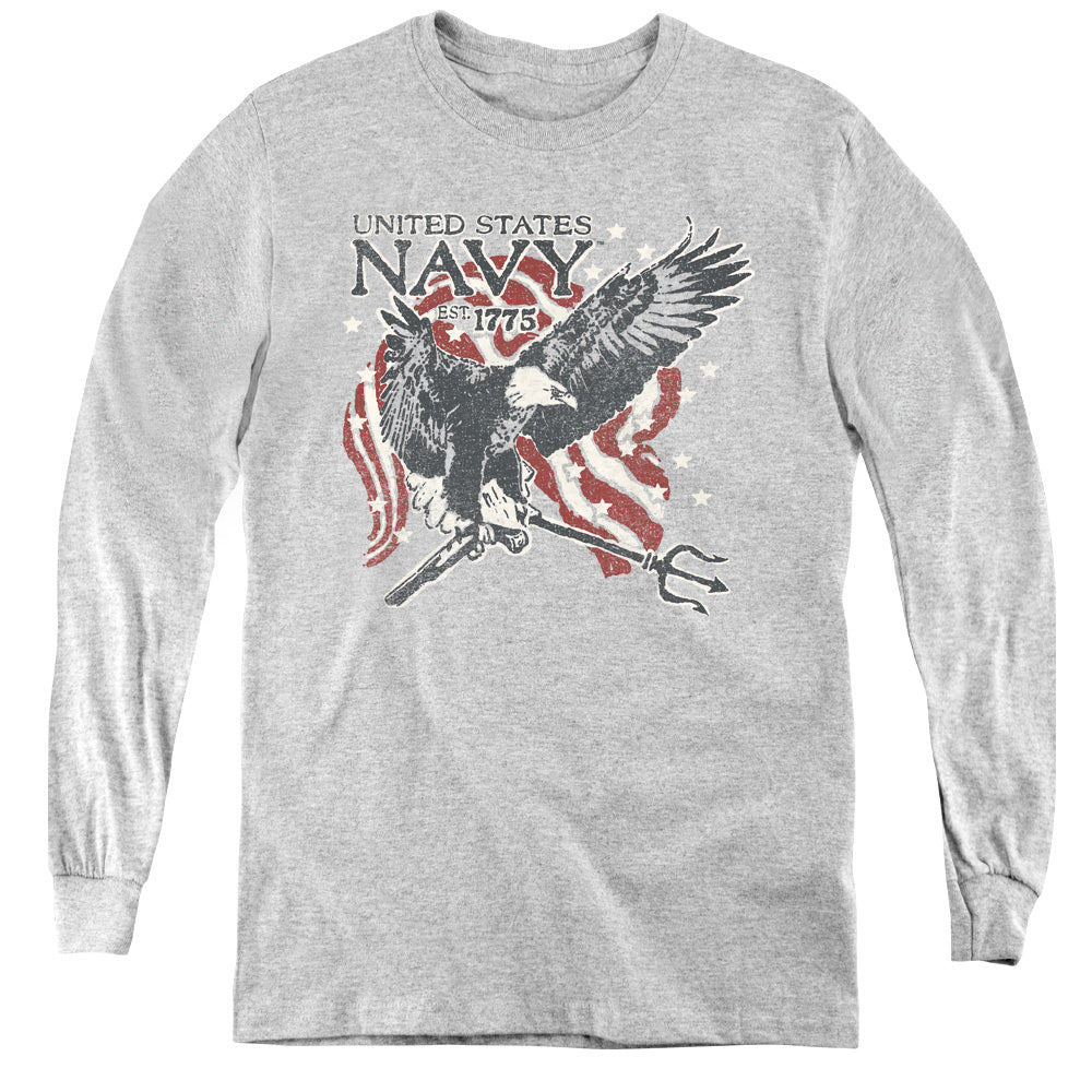 NAVY/TRIDENT - YOUTH LONG SLEEVE TEE - ATHLETIC HEATHER