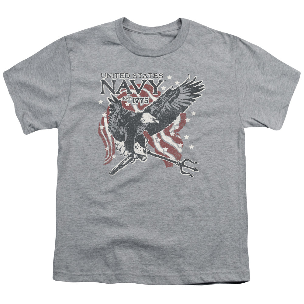 NAVY/TRIDENT - S/S YOUTH 18/1 - ATHLETIC HEATHER