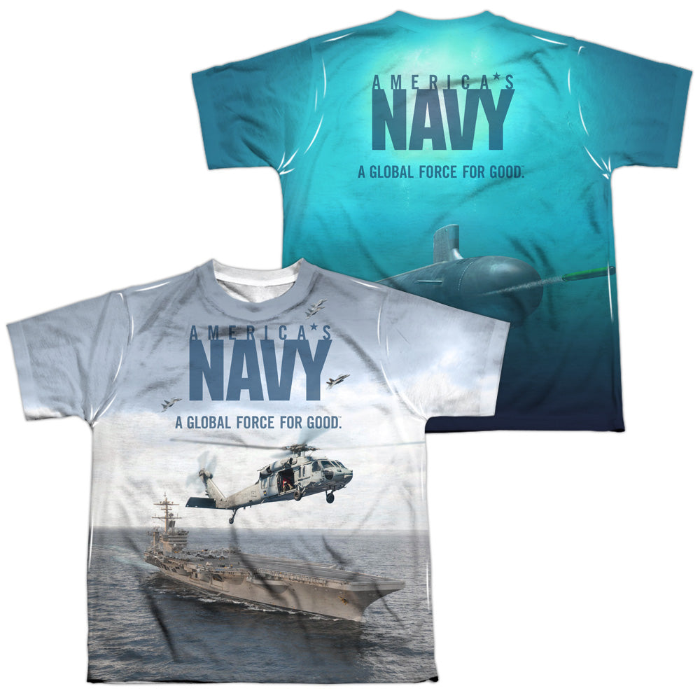 NAVY/OVER AND UNDER (FRONT/BACK PRINT) - S/S YOUTH POLY CREW - MULTI