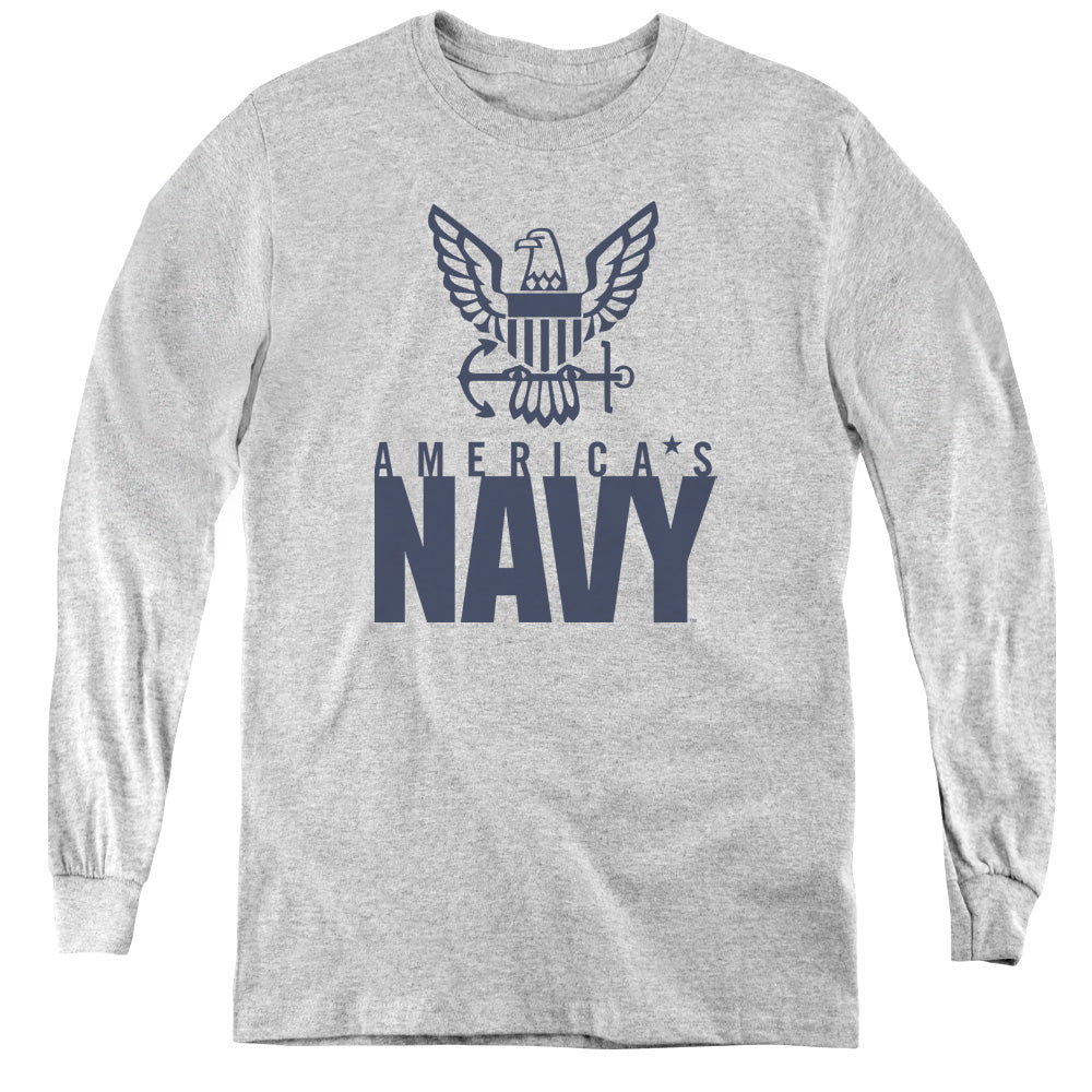 NAVY/EAGLE LOGO - YOUTH LONG SLEEVE TEE - ATHLETIC HEATHER