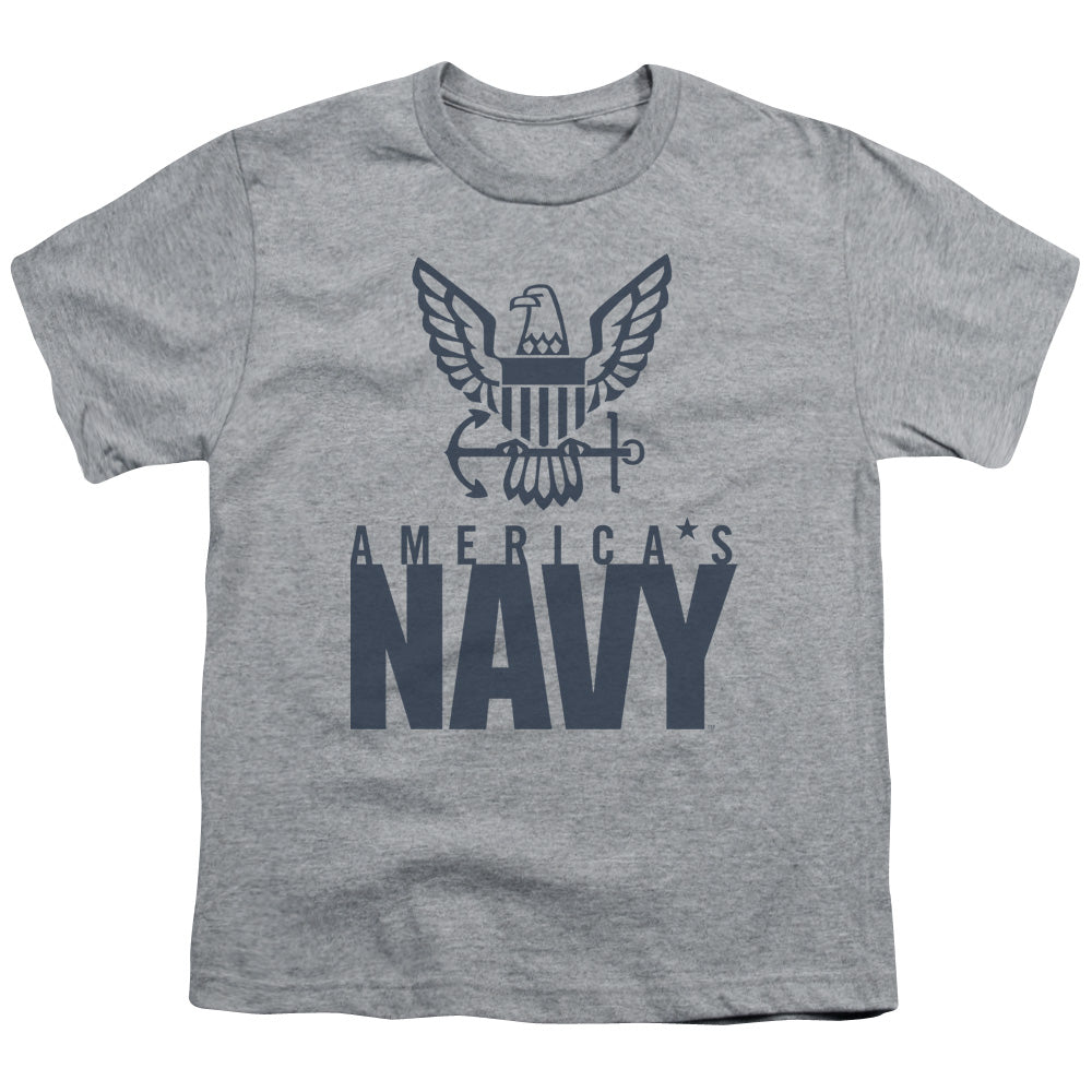 NAVY/EAGLE LOGO - S/S YOUTH 18/1 - ATHLETIC HEATHER