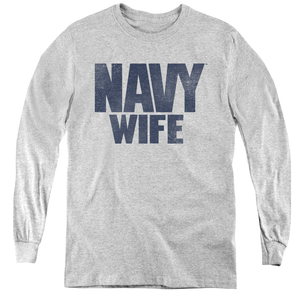 NAVY/WIFE - YOUTH LONG SLEEVE TEE - ATHLETIC HEATHER