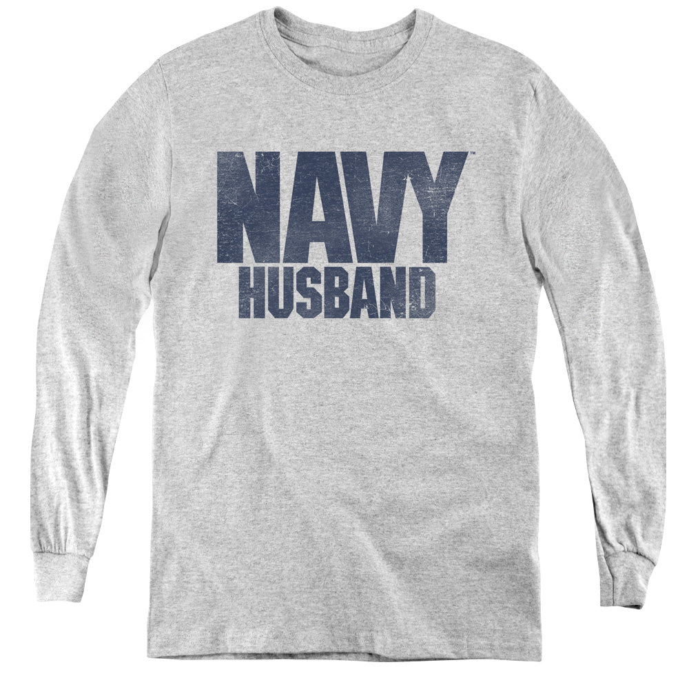 NAVY/HUSBAND - YOUTH LONG SLEEVE TEE - ATHLETIC HEATHER