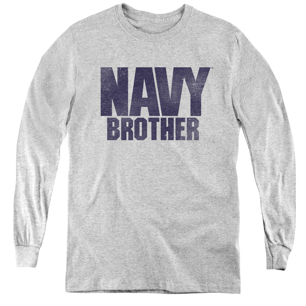 NAVY/BROTHER - YOUTH LONG SLEEVE TEE - ATHLETIC HEATHER
