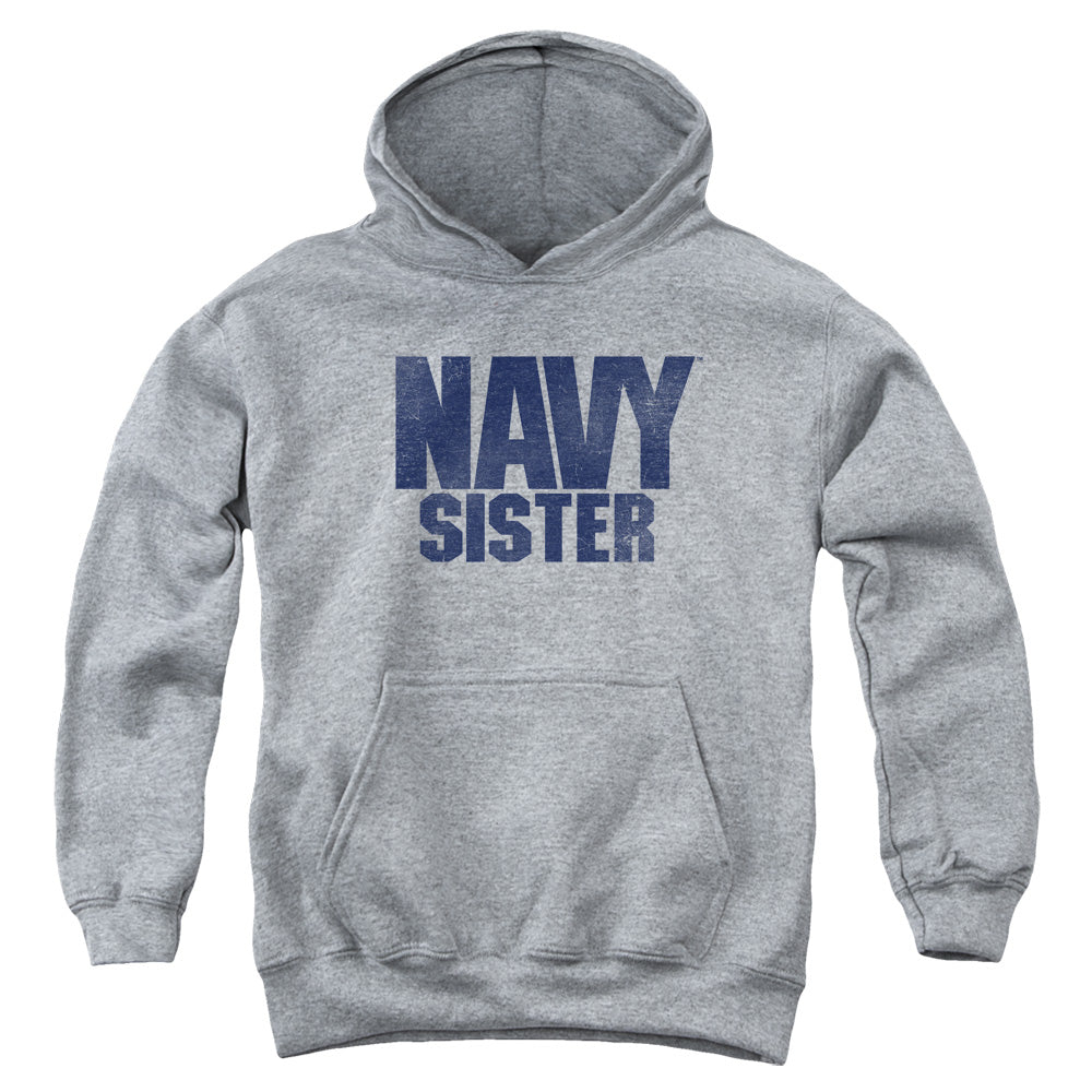 NAVY/SISTER - YOUTH PULLOVER HOODIE - ATHLETIC HEATHER