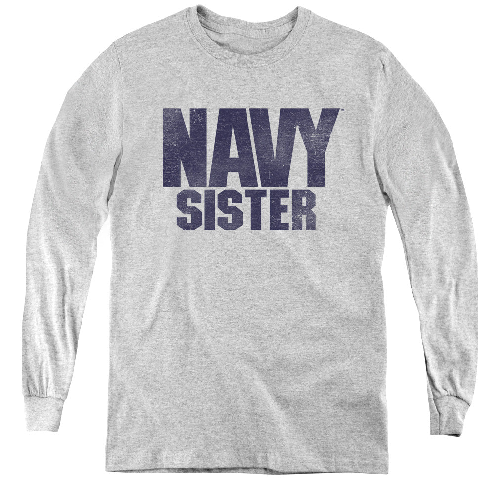 NAVY/SISTER - YOUTH LONG SLEEVE TEE - ATHLETIC HEATHER
