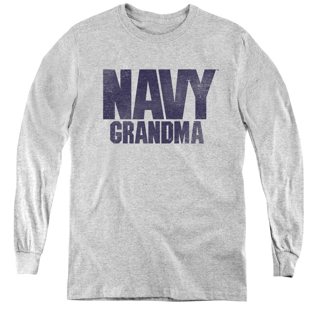 NAVY/GRANDMA - YOUTH LONG SLEEVE TEE - ATHLETIC HEATHER
