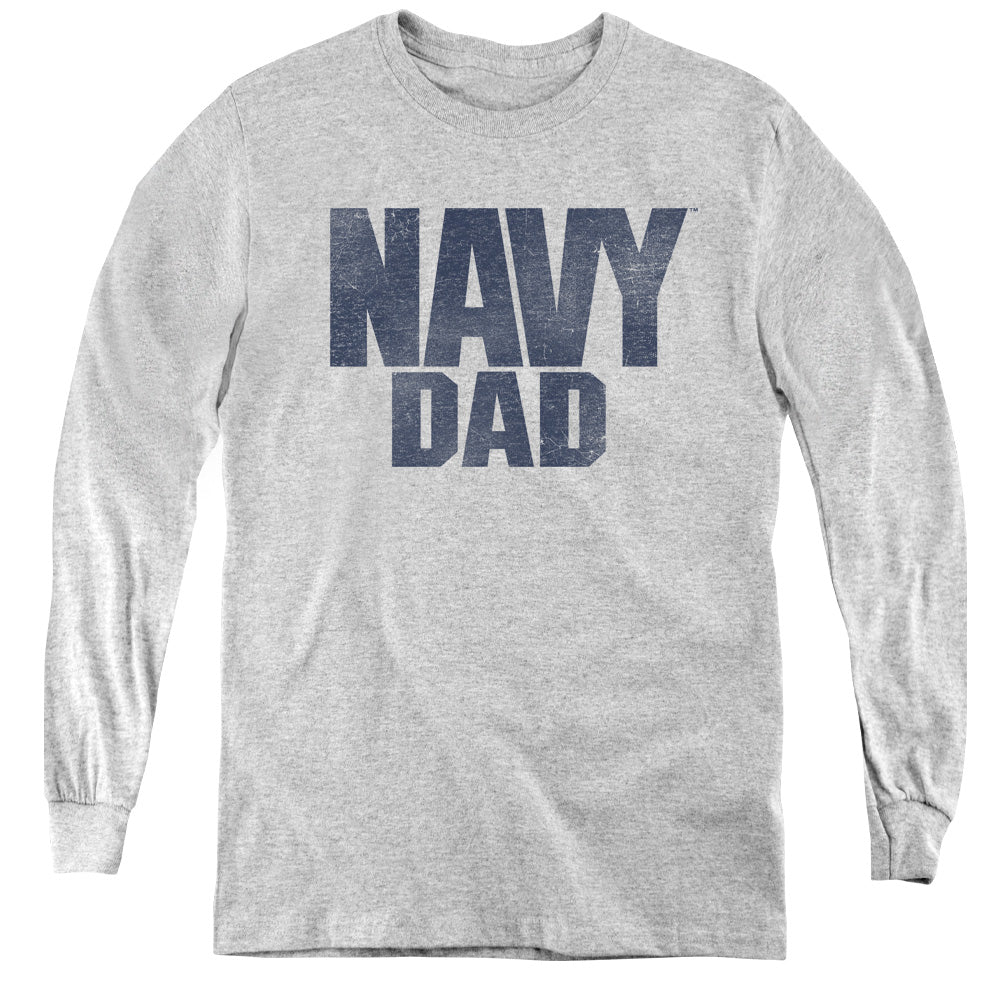 NAVY/NAVY DAD - YOUTH LONG SLEEVE TEE - ATHLETIC HEATHER