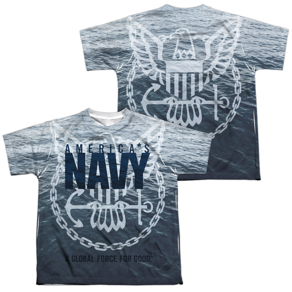 NAVY/FORCE FOR GOOD (FRONT/BACK PRINT) - S/S YOUTH POLY CREW - MULTI