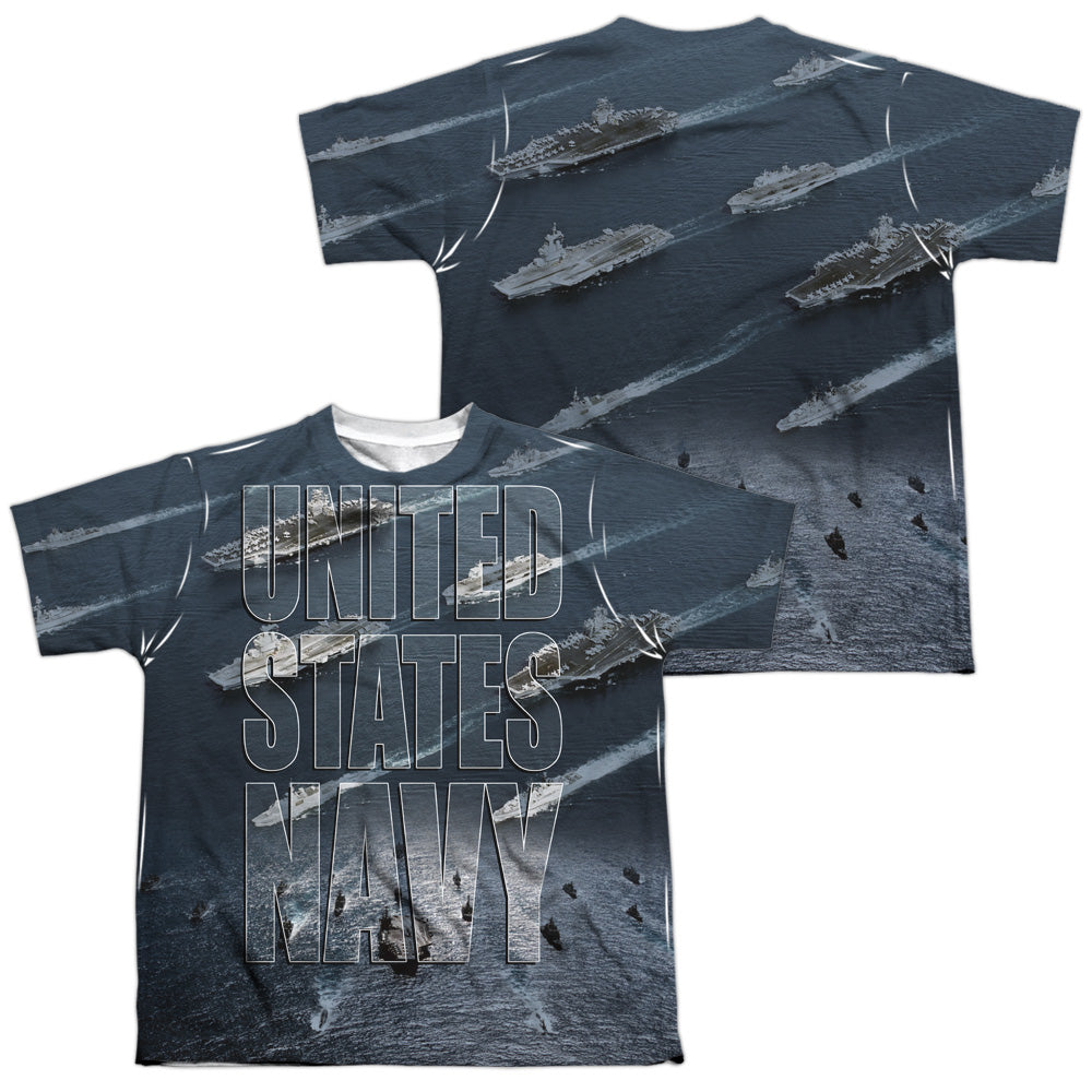 NAVY/FLEET (FRONT/BACK PRINT) - S/S YOUTH POLY CREW - MULTI