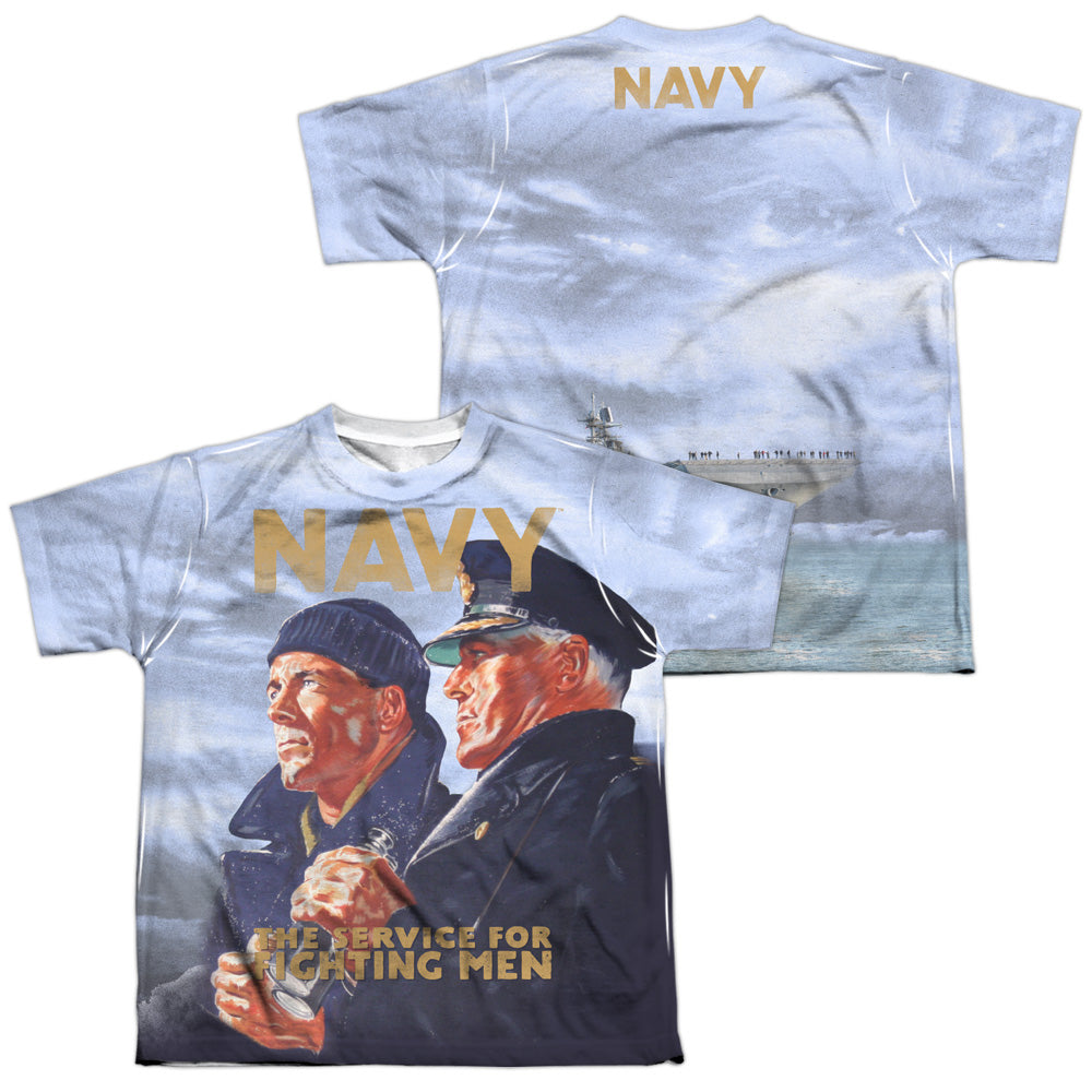 NAVY/LONG GAZE (FRONT/BACK PRINT) - S/S YOUTH POLY CREW - MULTI