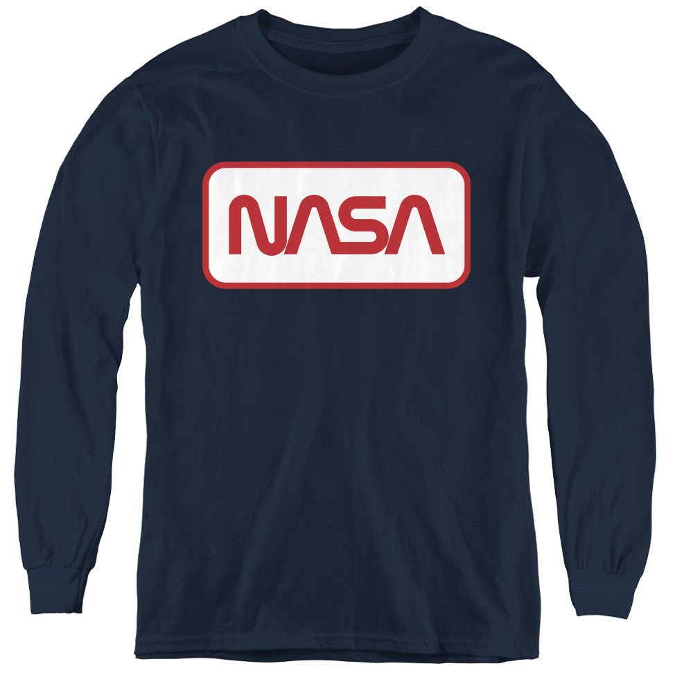 NASA/RECTANGULAR WORM LOGO - YOUTH LONG SLEEVE TEE - NAVY