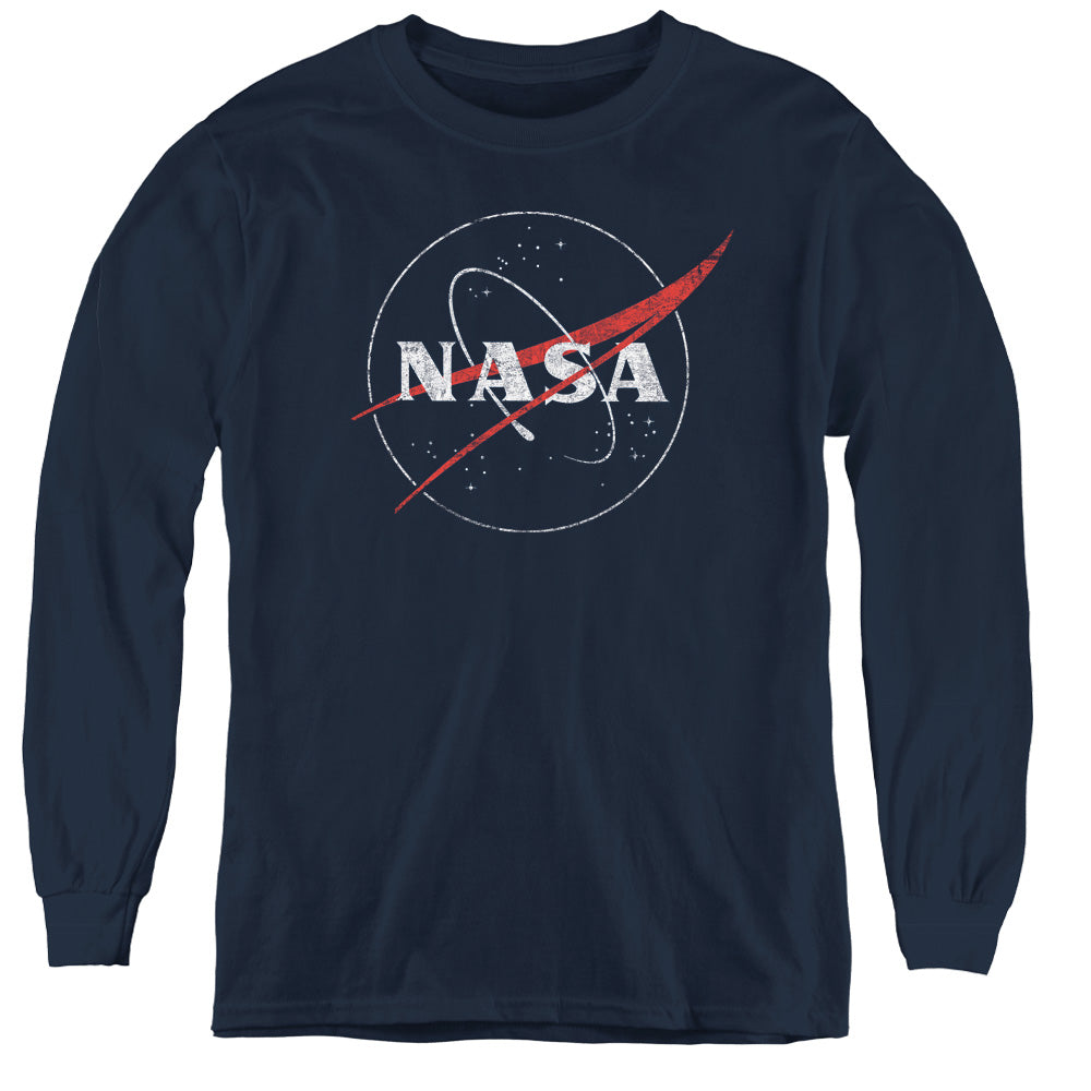 NASA/DISTRESSED LOGO - YOUTH LONG SLEEVE TEE - NAVY