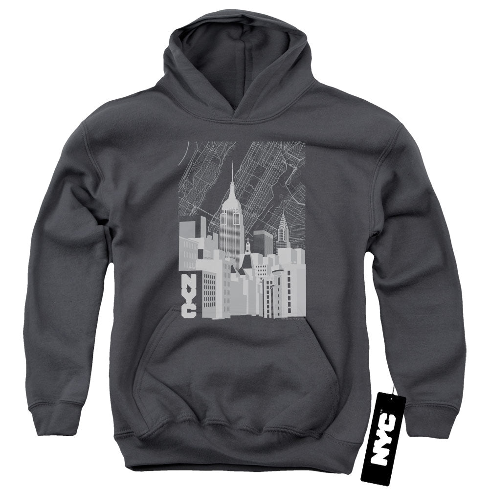 NEW YORK CITY/MANHATTAN MONOCHROME - YOUTH PULLOVER HOODIE - CHARCOAL