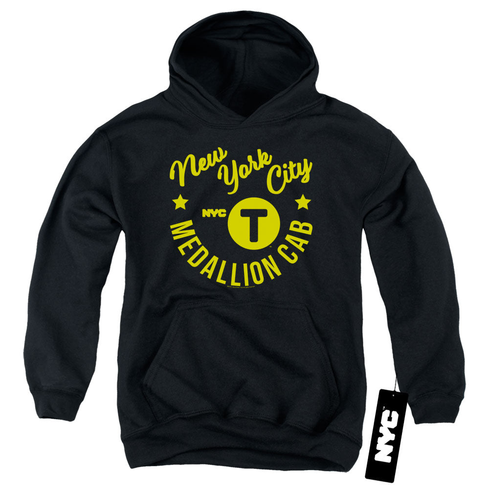 NEW YORK CITY/NYC HIPSTER TAXI TEE - YOUTH PULLOVER HOODIE - BLACK