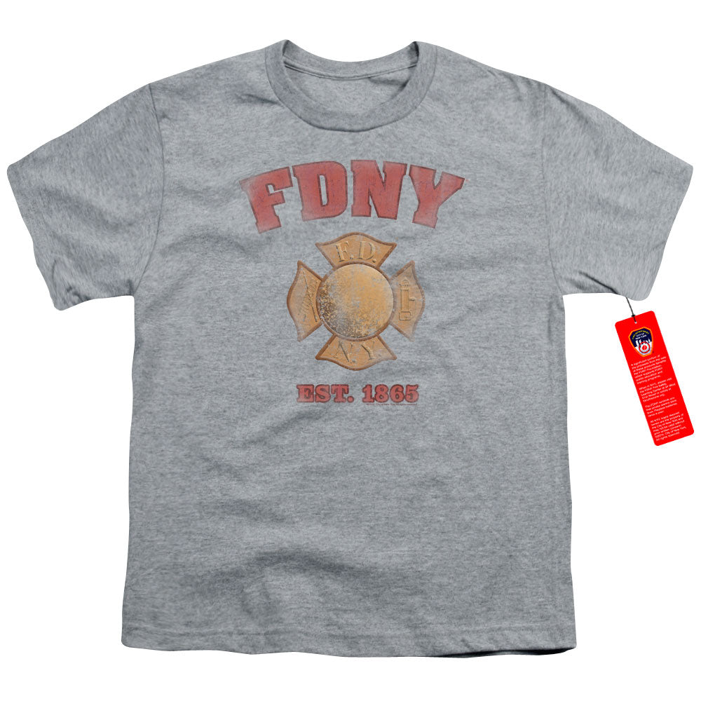 NEW YORK CITY/FDNY VINTAGE BADGE - S/S YOUTH 18/1 - ATHLETIC HEATHER