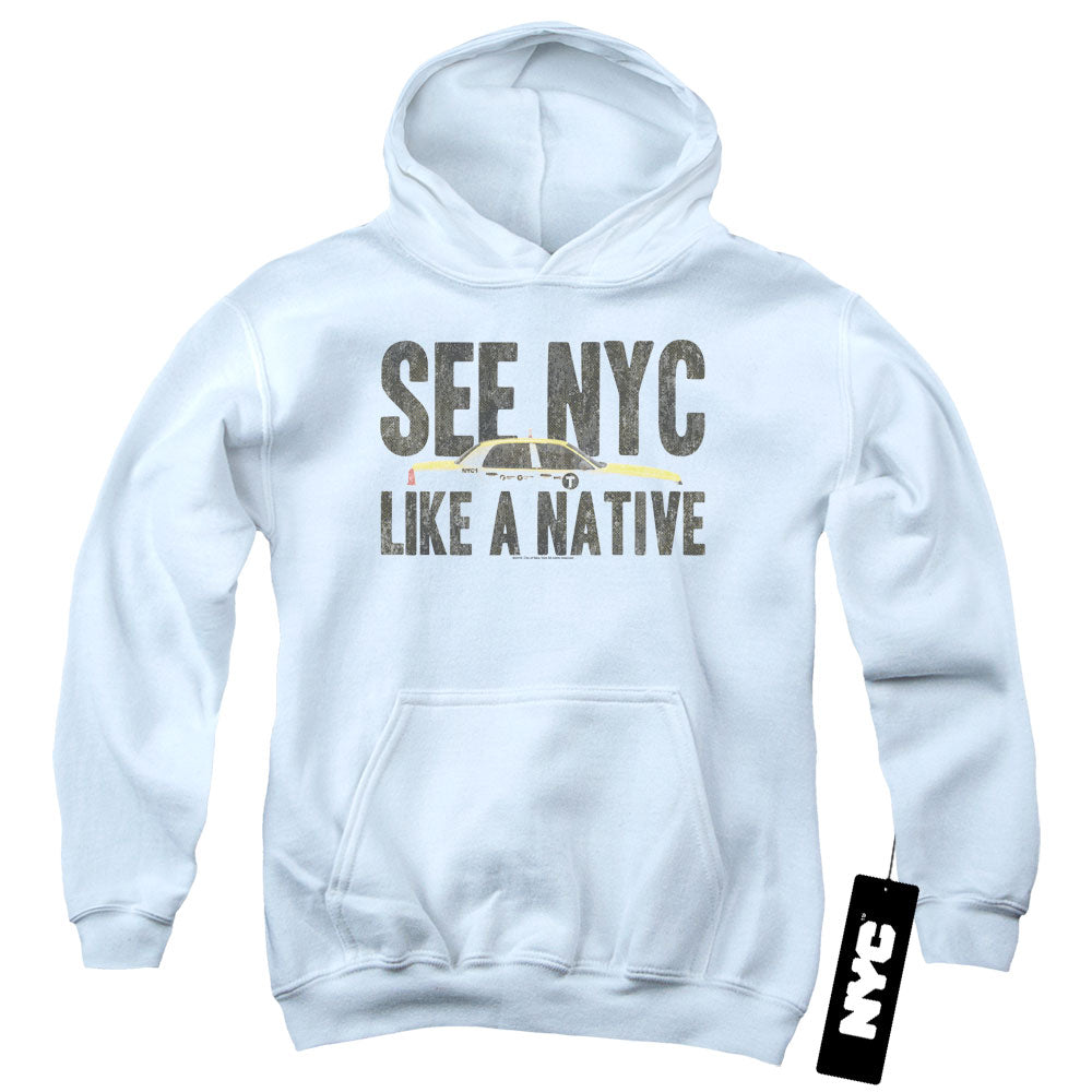 NEW YORK CITY/NYC LIKE A NATIVE - YOUTH PULLOVER HOODIE - WHITE