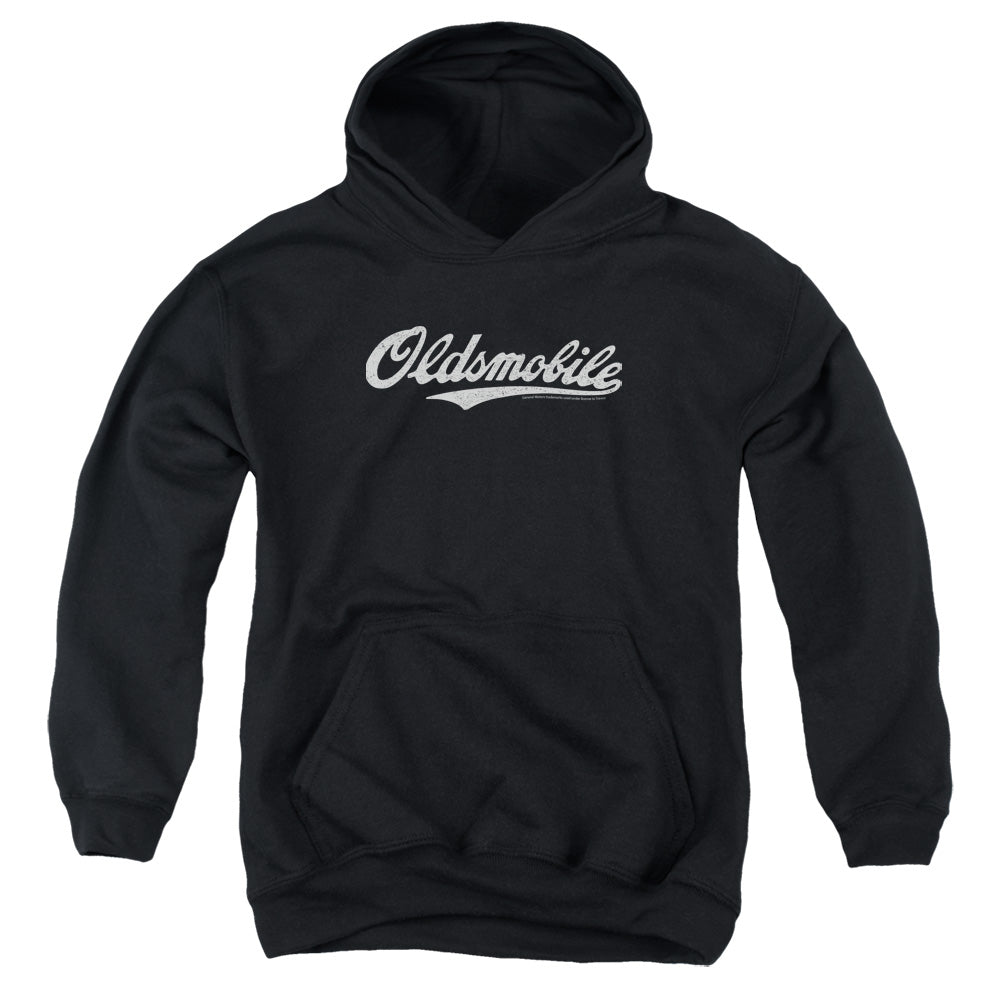 OLDSMOBILE/OLDSMOBILE CURSIVE LOGO - YOUTH PULLOVER HOODIE - BLACK