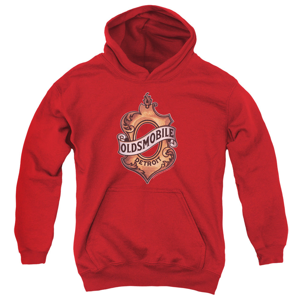OLDSMOBILE/DETROIT EMBLEM - YOUTH PULLOVER HOODIE - RED