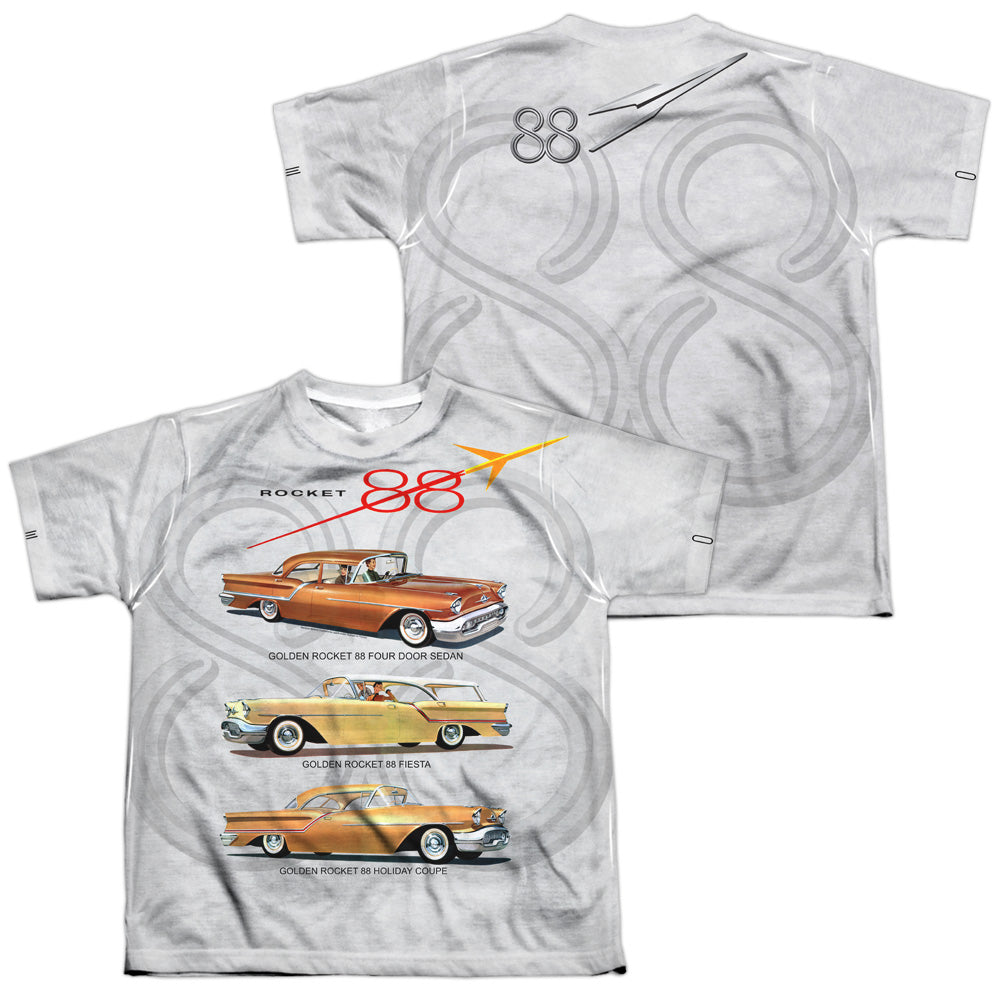 OLDSMOBILE/ROCKET LINE (FRONT/BACK PRINT) - S/S YOUTH POLY CREW - MULTI
