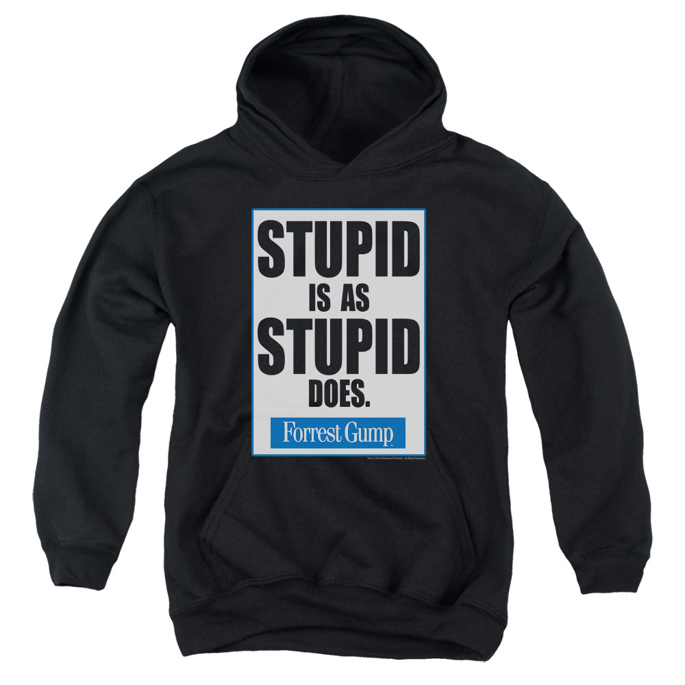 FORREST GUMP/STUPID IS - YOUTH PULLOVER HOODIE - BLACK