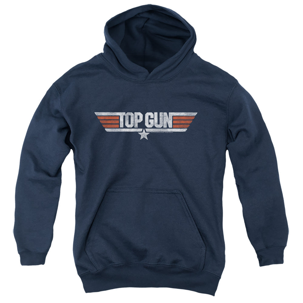 TOP GUN/DISTRESSED LOGO - YOUTH PULLOVER HOODIE - NAVY