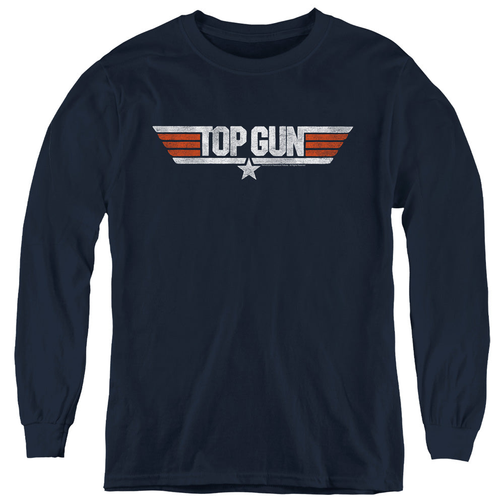 TOP GUN/DISTRESSED LOGO - YOUTH LONG SLEEVE TEE - NAVY