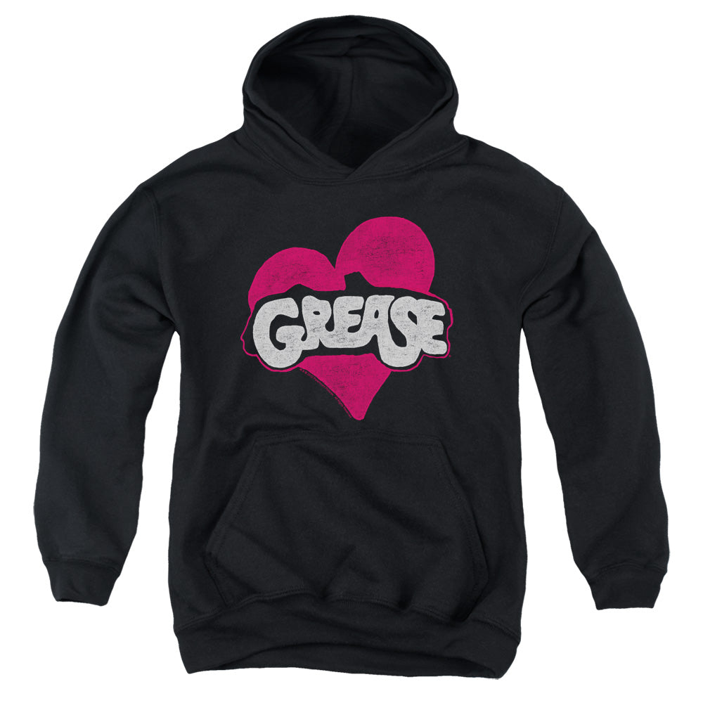 GREASE/HEART - YOUTH PULLOVER HOODIE - BLACK