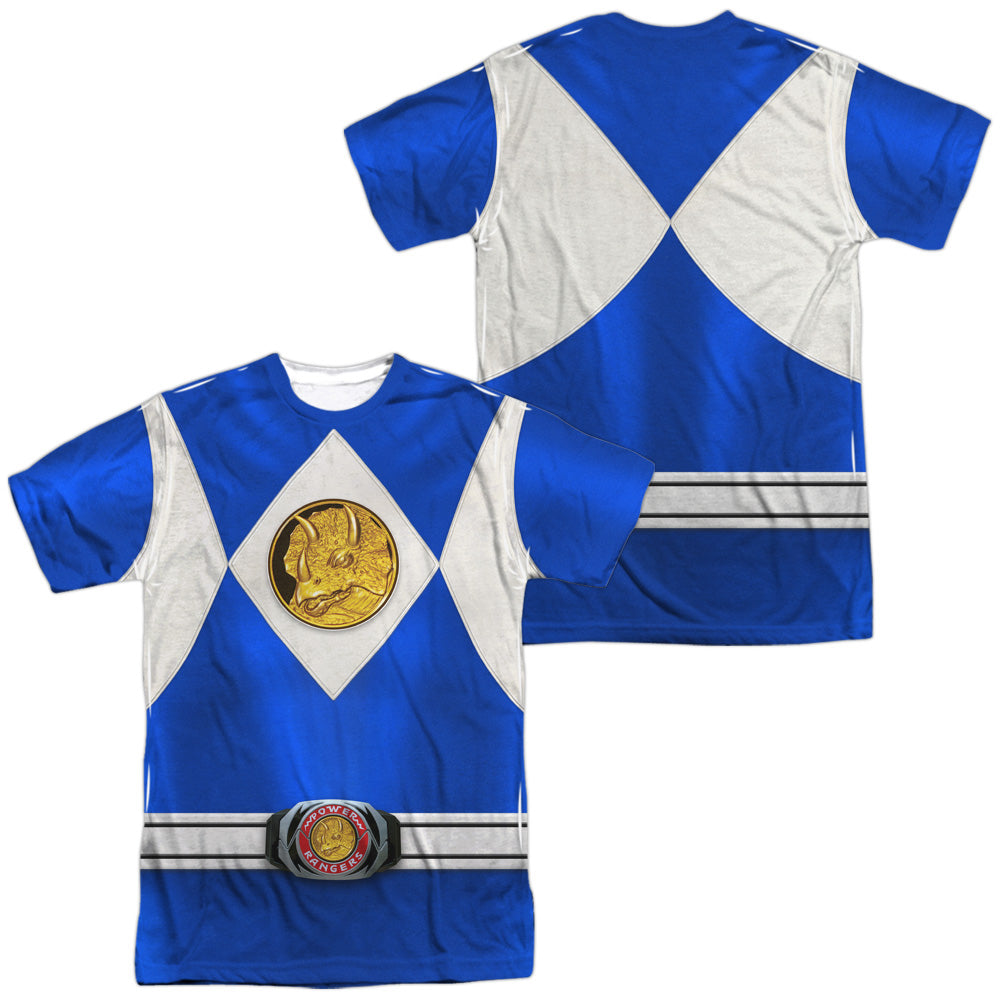 POWER RANGERS/BLUE RANGER EMBLEM (FRONT/BACK PRINT) - S/S ADULT POLY CREW - MULTI