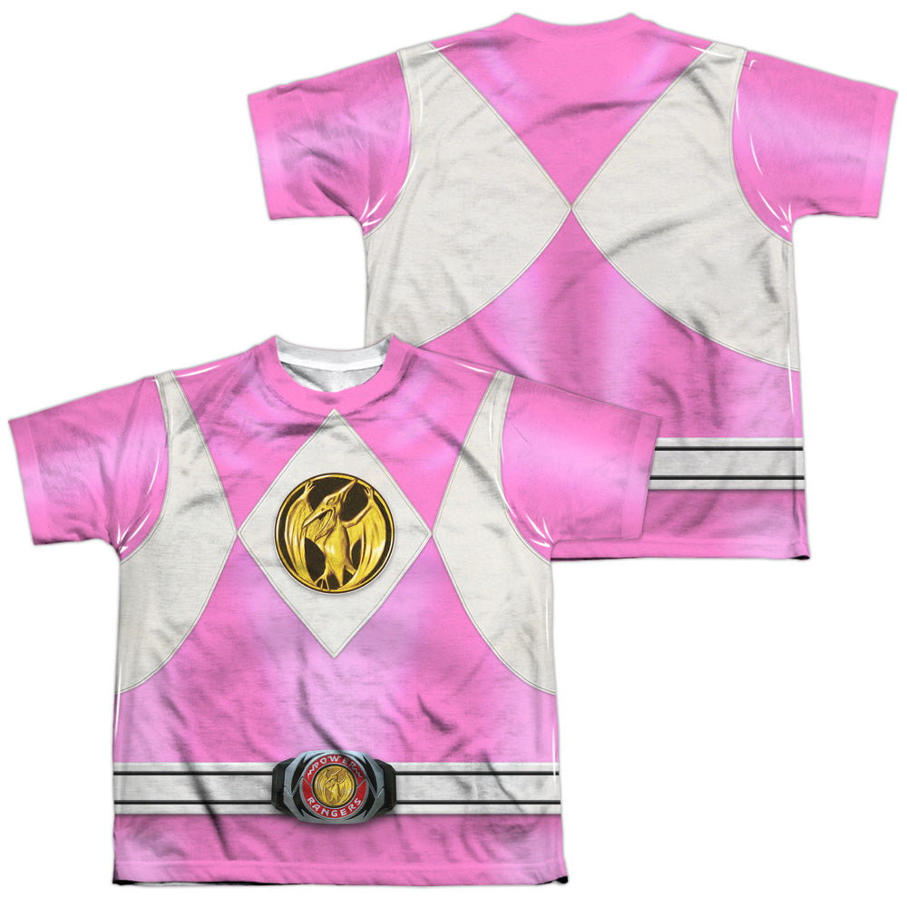 POWER RANGERS/PINK RANGER EMBLEM (FRONT/BACK PRINT) - S/S YOUTH POLY CREW - MULTI