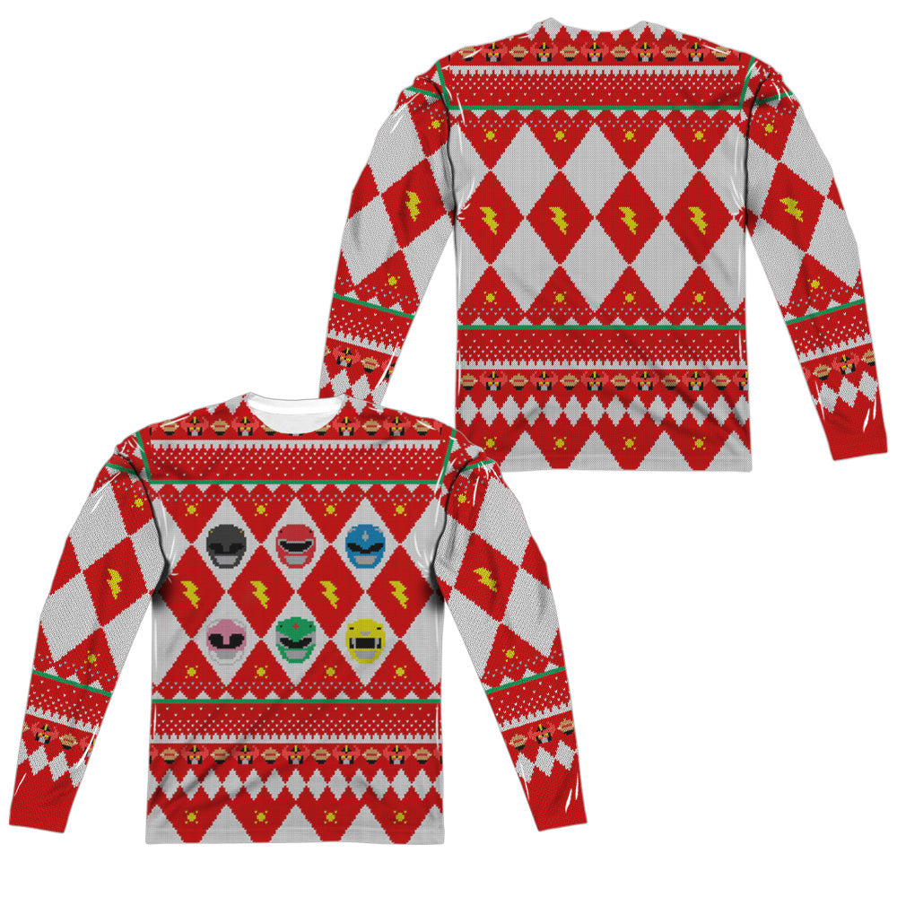 POWER RANGERS/HO HO POWER RANGERS (FRONT/BACK PRINT) - L/S ADULT POLY CREW  - MULTI