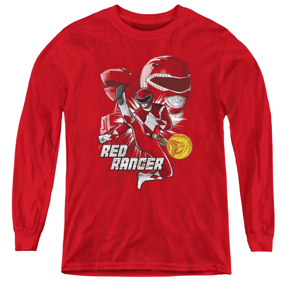 POWER RANGERS/RED RANGER - YOUTH LONG SLEEVE TEE - RED