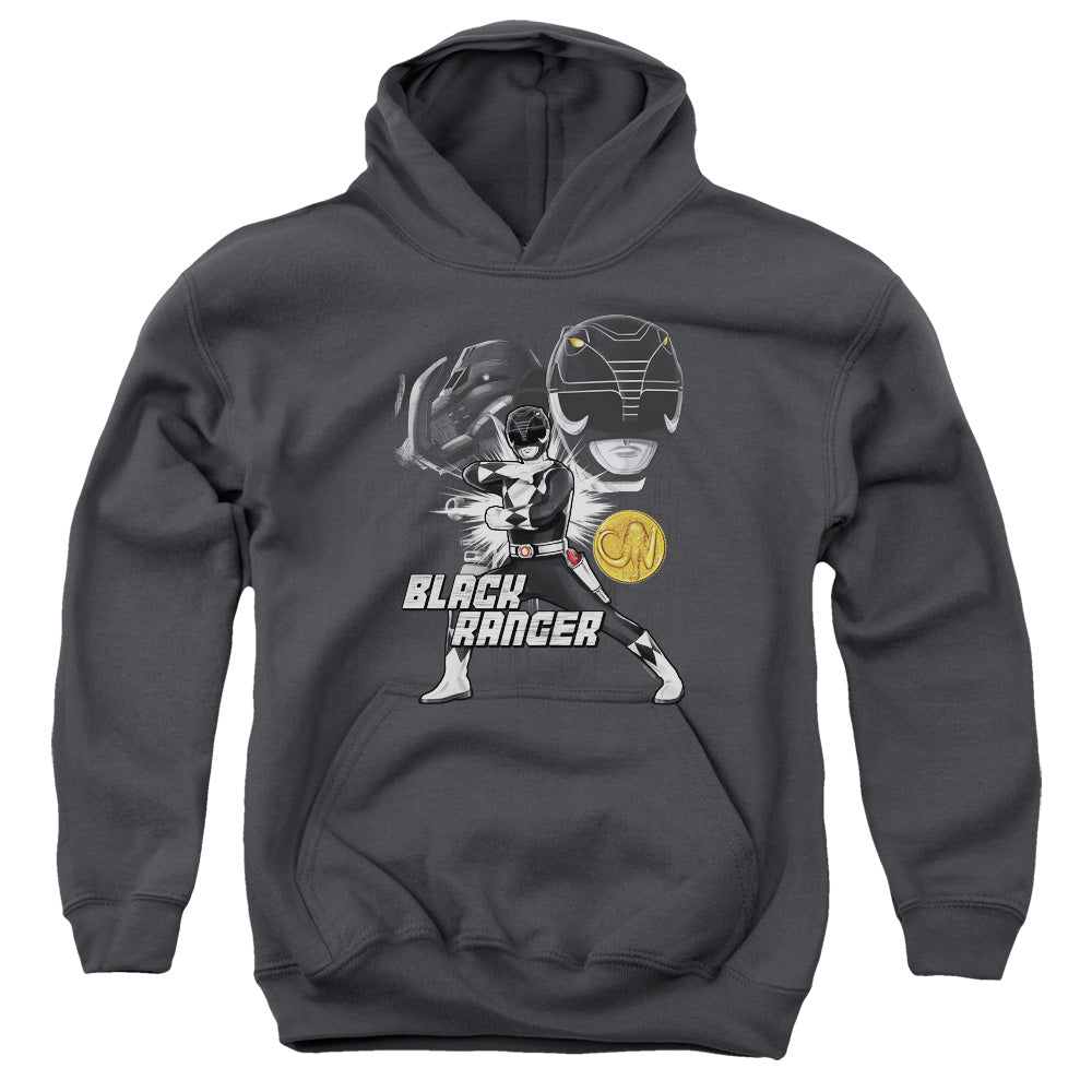 POWER RANGERS/BLACK RANGER - YOUTH PULLOVER HOODIE - CHARCOAL