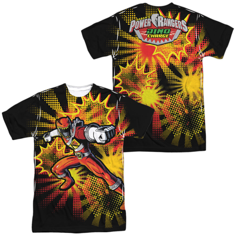 POWER RANGERS DINO CHARGE/RED RANGER BURST (FRONT/BACK PRINT) - S/S ADULT POLY CREW - MULTI