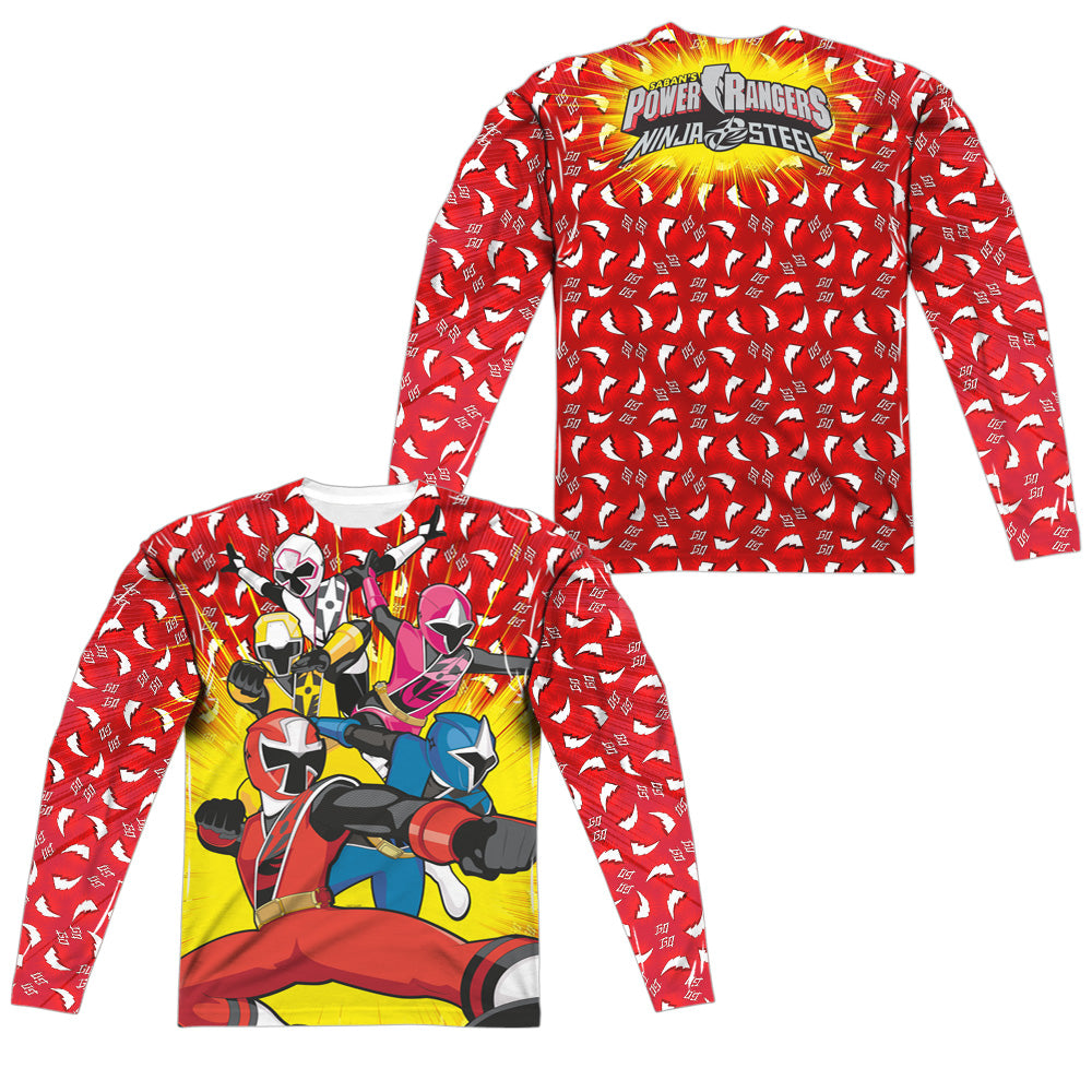 POWER RANGERS NINJA STEEL/GO GO NINJA STEEL (FRONT/BACK PRINT) - L/S ADULT POLY CREW  - MULTI