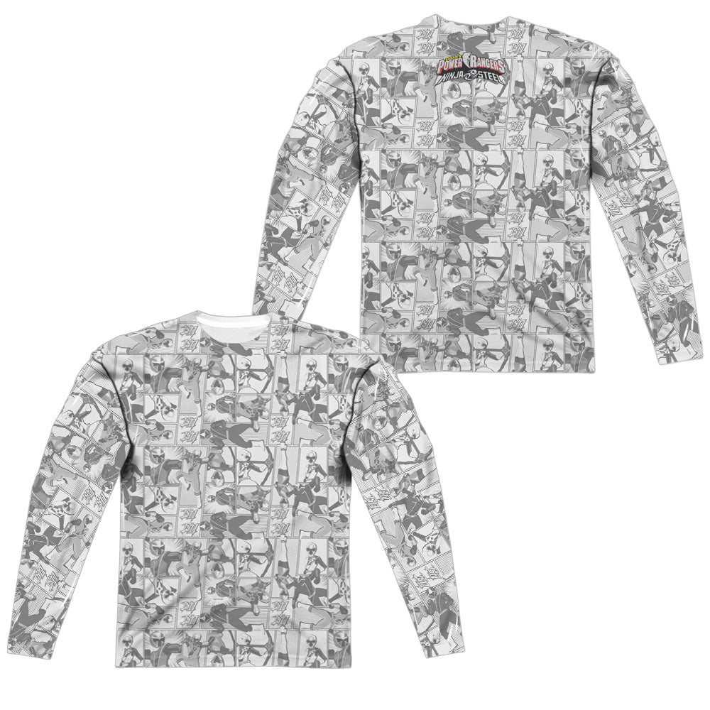 POWER RANGERS NINJA STEEL/HELMETS (FRONT/BACK PRINT) - L/S ADULT POLY CREW  - MULTI