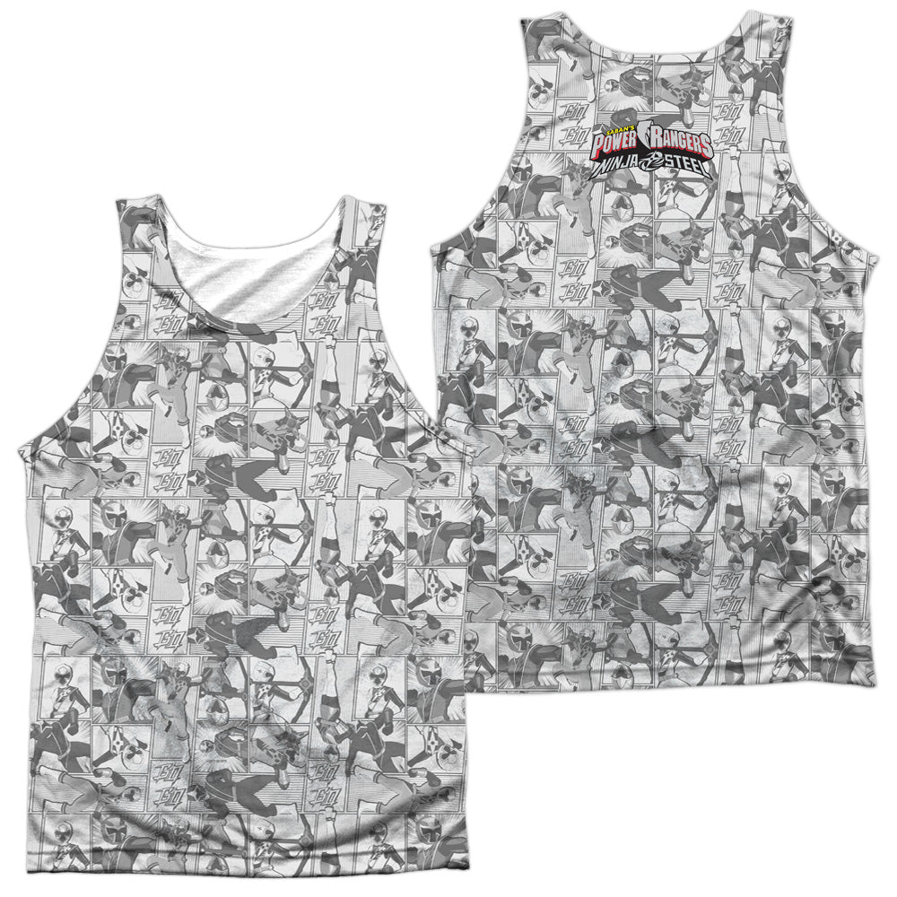 POWER RANGERS NINJA STEEL/HELMETS (FRONT/BACK PRINT) - ADULT POLY TANK TOP - MULTI