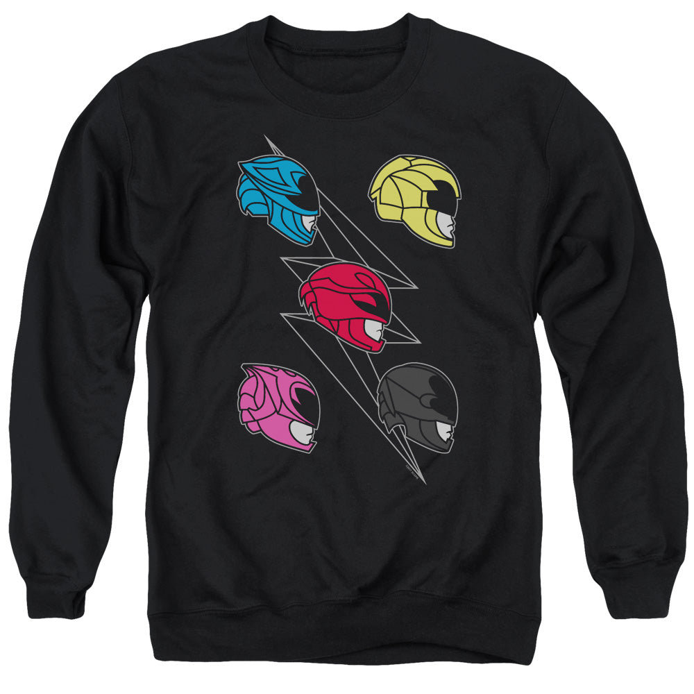 POWER RANGERS MOVIE/LINE HELMETS - ADULT CREWNECK SWEATSHIRT - BLACK