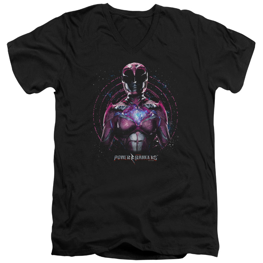 POWER RANGERS MOVIE/PINK RANGER - S/S ADULT V-NECK 30/1 - BLACK
