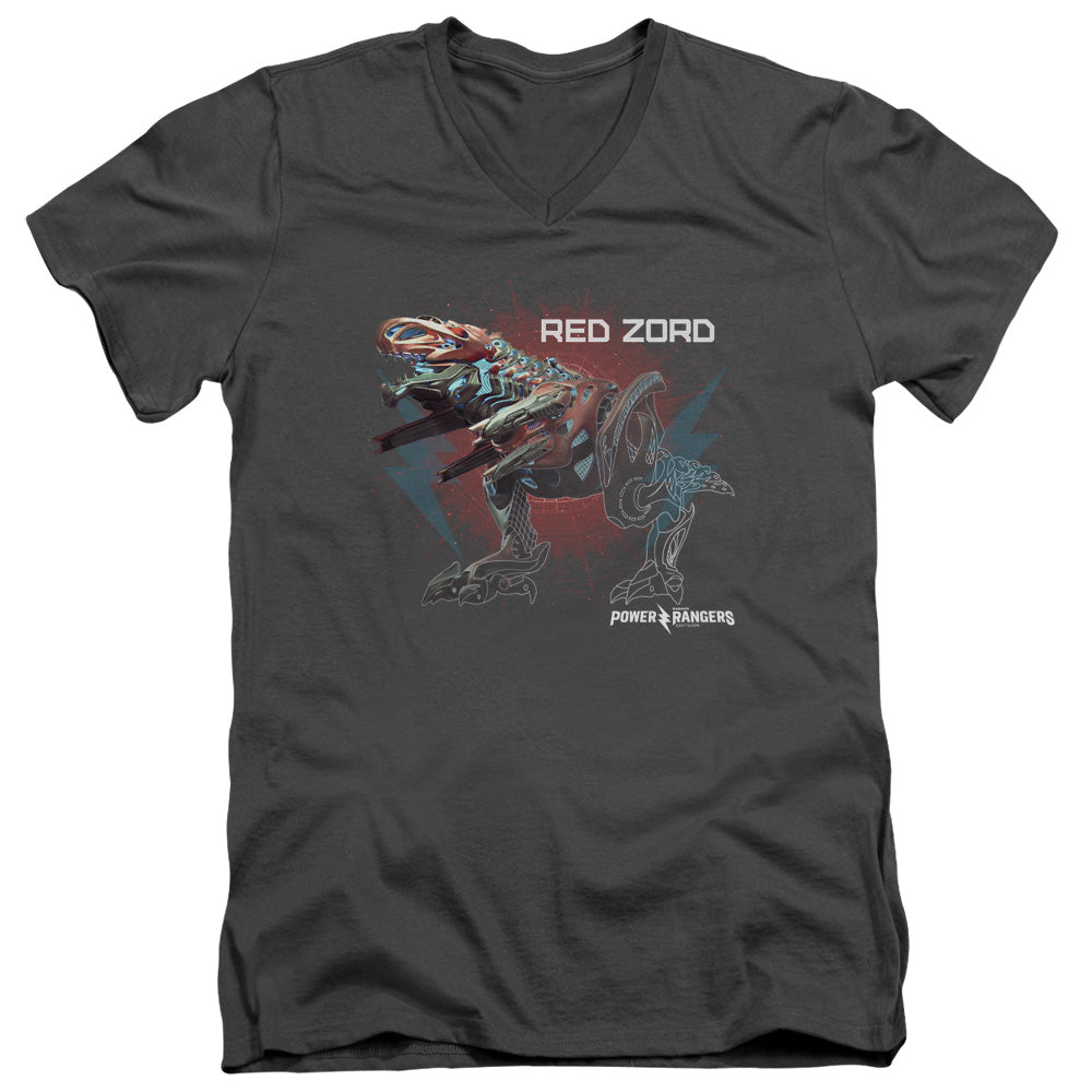POWER RANGERS MOVIE/RED ZORD - S/S ADULT V-NECK 30/1 - CHARCOAL